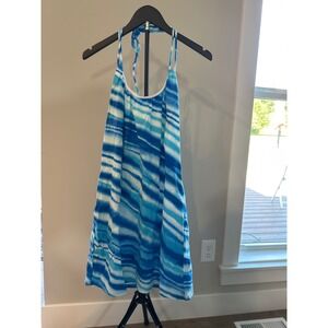 Victorias Secret Beach Halter Dress Blue White Striped Mini Medium NWOT